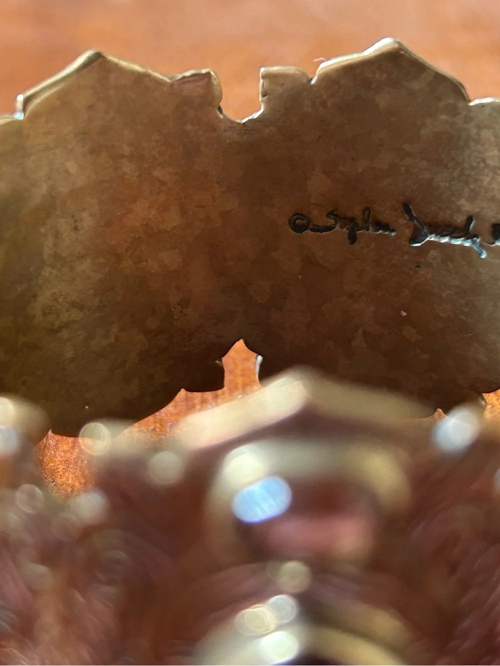 Stephen Dweck Bronze Cuff Bracelet with Citrine and Carnelian Gemstones
